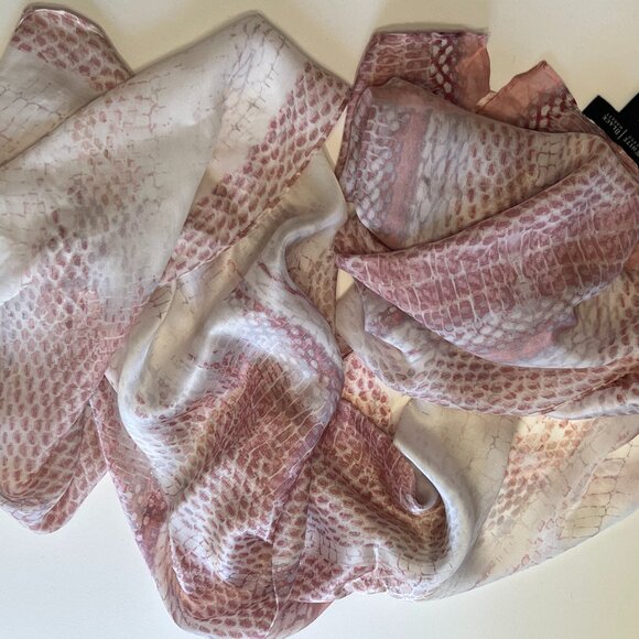 White House Black Market Rectangular Silk Scarf in shades of Ivory, Pink & Gray - Picture 7 of 14